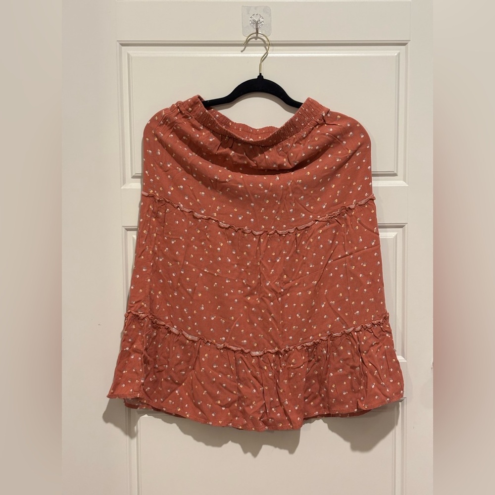 Rust Floral Ruffle Mini Skirt – Smocked Waist, Lightweight & Flowy Boho Style